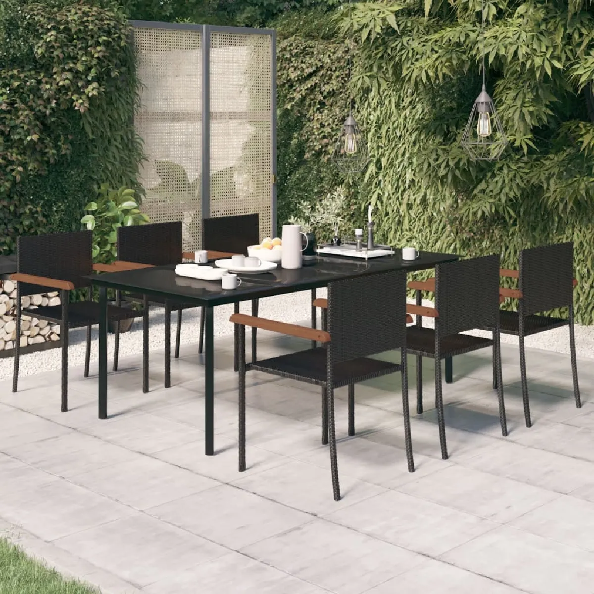 vidaXL Ensemble de Salle à Manger de Jardin 7 pcs Mobilier à Dîner de Terrasse Salon de Jardin Table et Chaises de Repas de 3060259 - vue 1