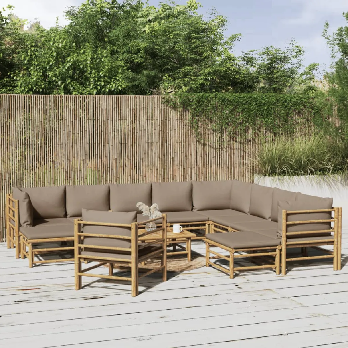 vidaXL Salon de jardin 12 pcs avec coussins Bambou