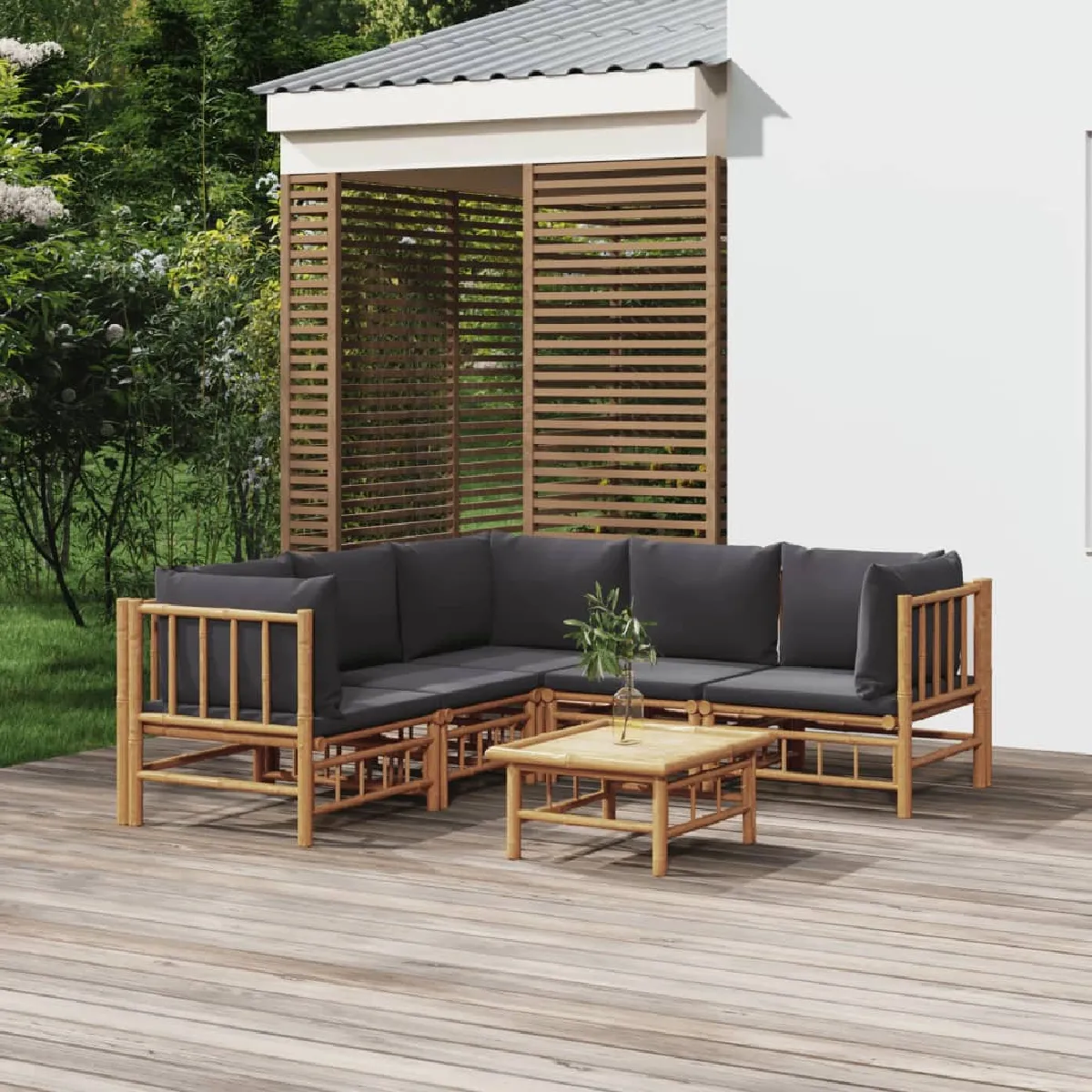 vidaXL Salon de jardin 6 pcs Bambou et coussins