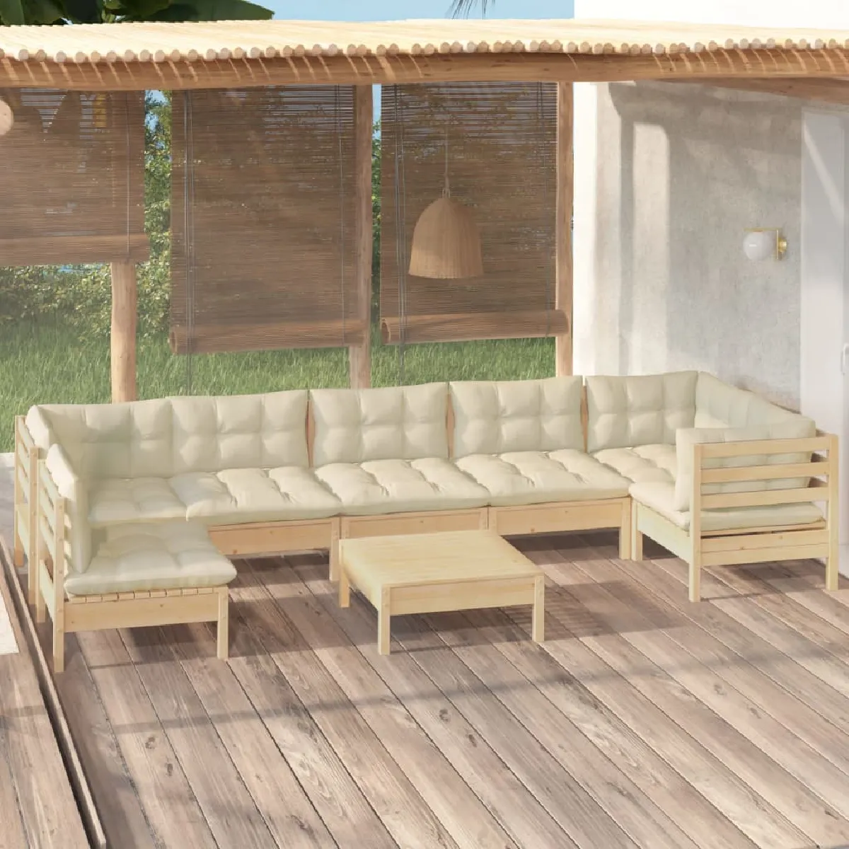 vidaXL - Salon de jardin - 8 personnes - Bois - Beige - Image 3