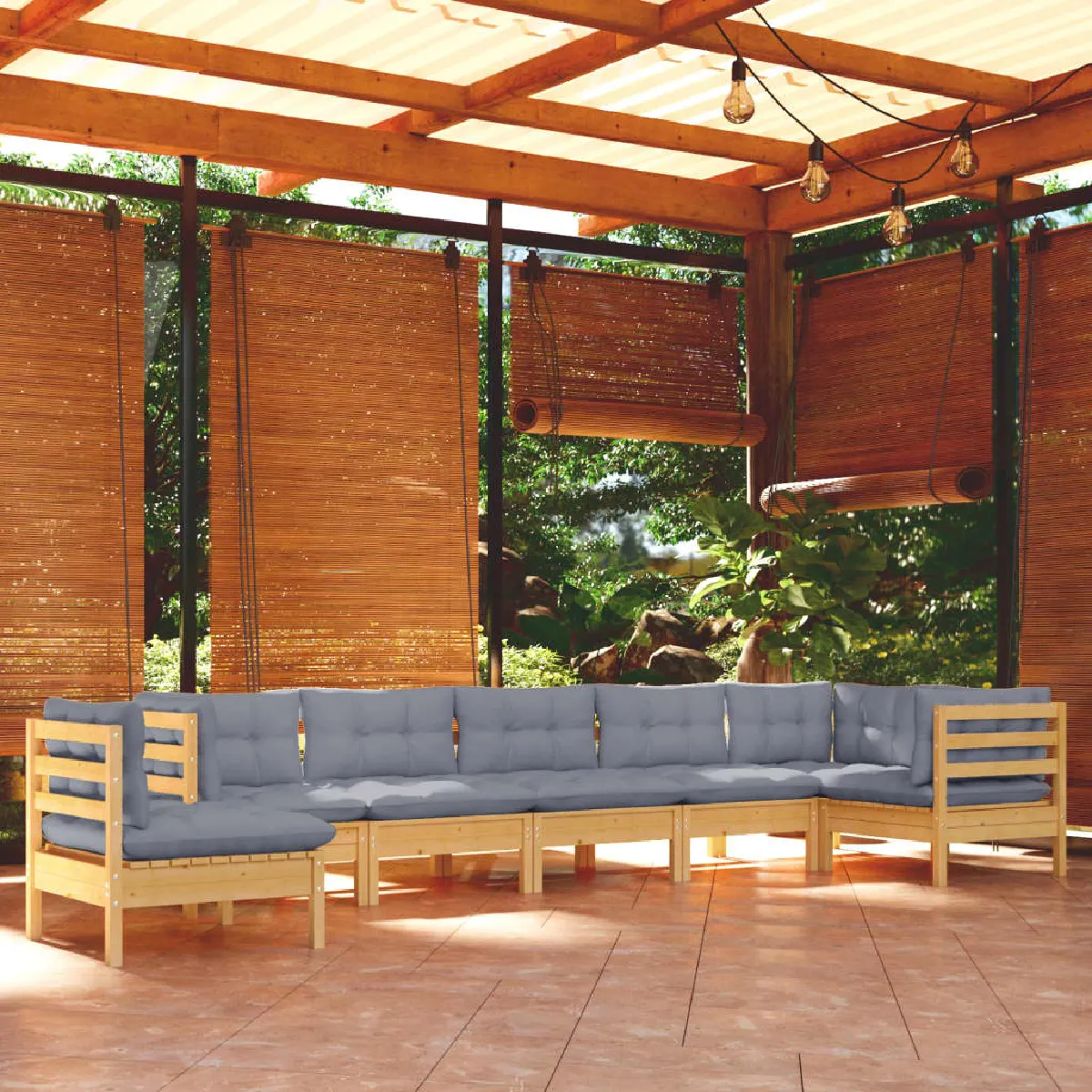vidaXL Salon de jardin 8 pcs - Coussins gris bois de pin massif