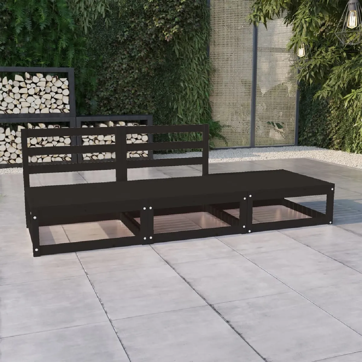 vidaXL Salon de jardin 3 pcs noir bois de pin