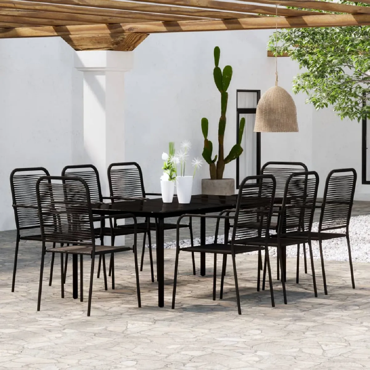Non Communiqué Noir Ensemble De Salle À Manger De Jardin, 9 Pcs Vidaxl - Image 3