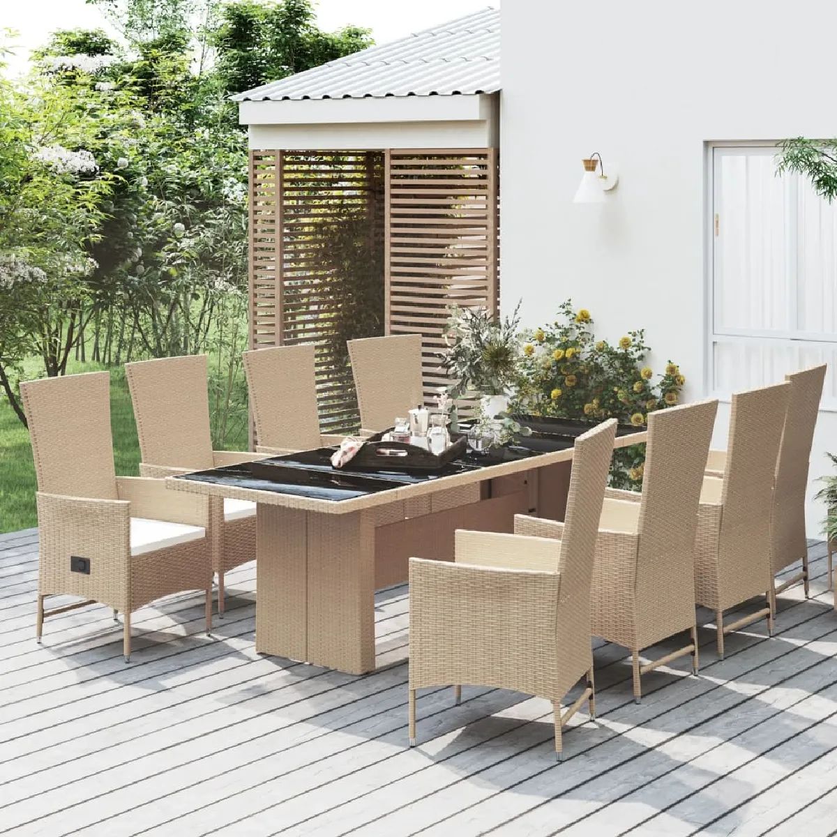 vidaXL Ensemble à manger de jardin 9 pcs Coussins poly rotin - vue 2