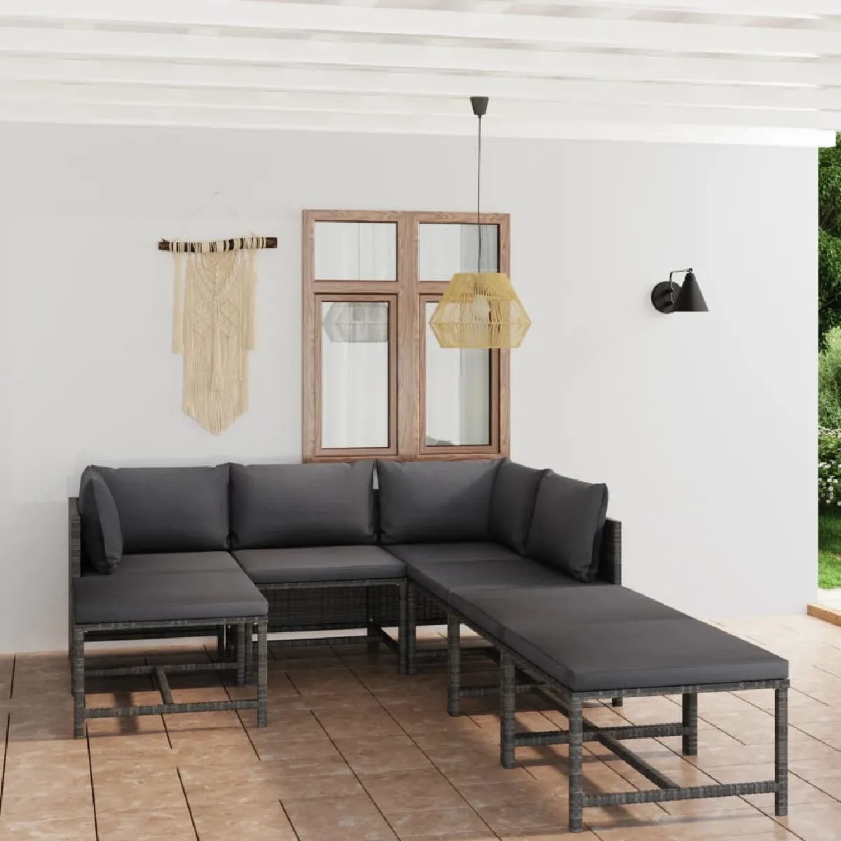 VIDAXL Salon de jardin 7 pcs avec coussins - Résine tressée Gris