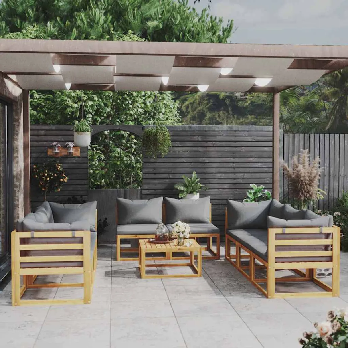 Vidaxl Gris Salon De Jardin Modulable Bois Massif 9 Personnes 9 Pieces - Image 3