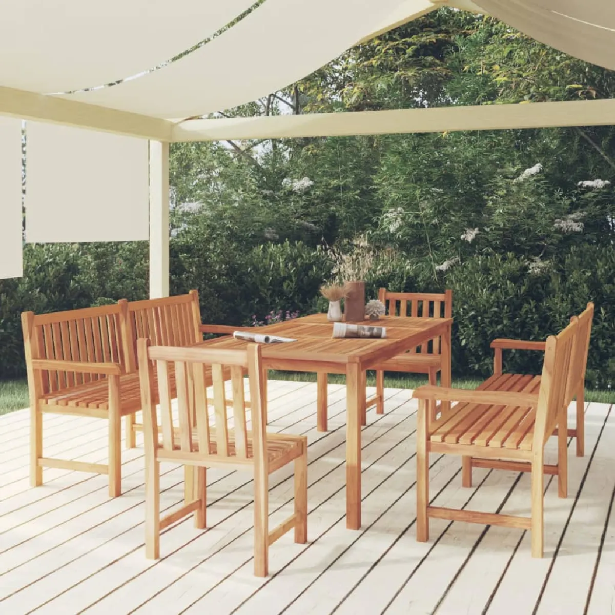 VIDAXL Ensemble à manger de jardin 5 pcs Bois de teck - vue 8