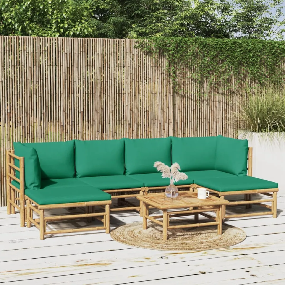 vidaXL Salon de jardin 7 pcs avec coussins bambou 3155165 - vue 2