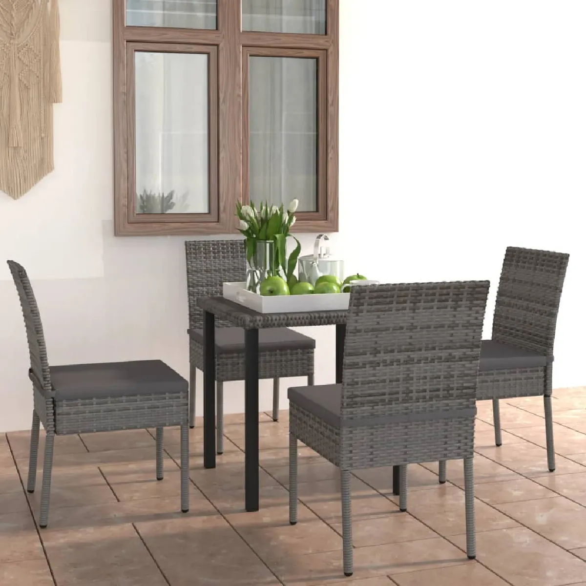VIDAXL Ensemble à manger de jardin 5 pcs - Résine tressée Gris