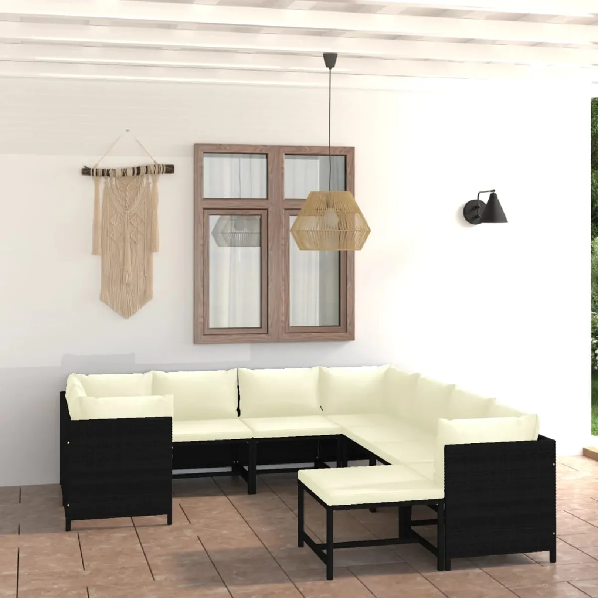 Vidaxl Noir Salon De Jardin Modulable Polyethylene 9 Pieces 9 Personnes - Image 3