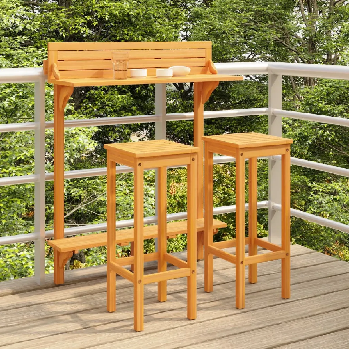 vidaXL Ensemble de bar de balcon 3 pièces Acacia solide - vue 2