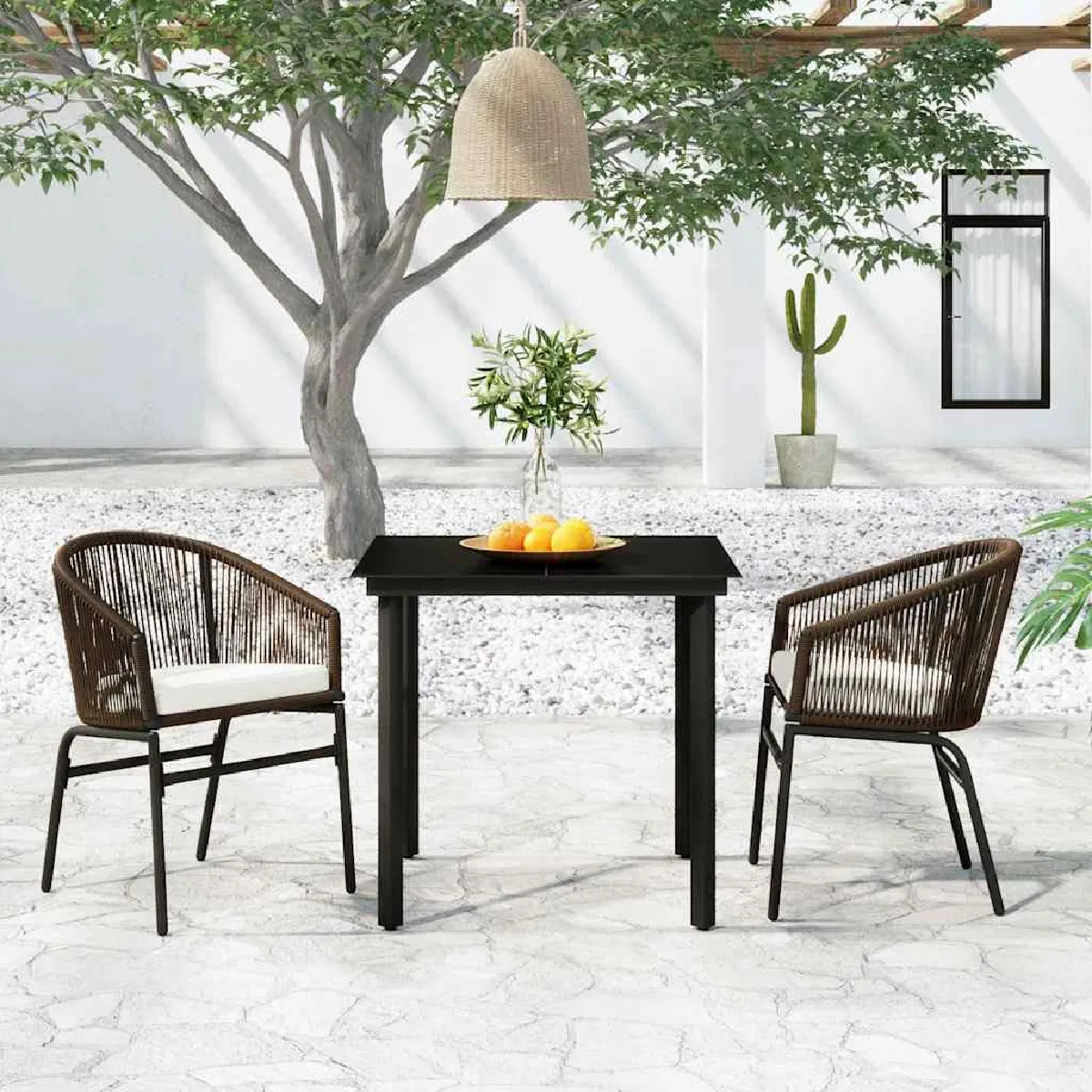 Vidaxl Marron Ensemble À Manger De Jardin 3 Pcs