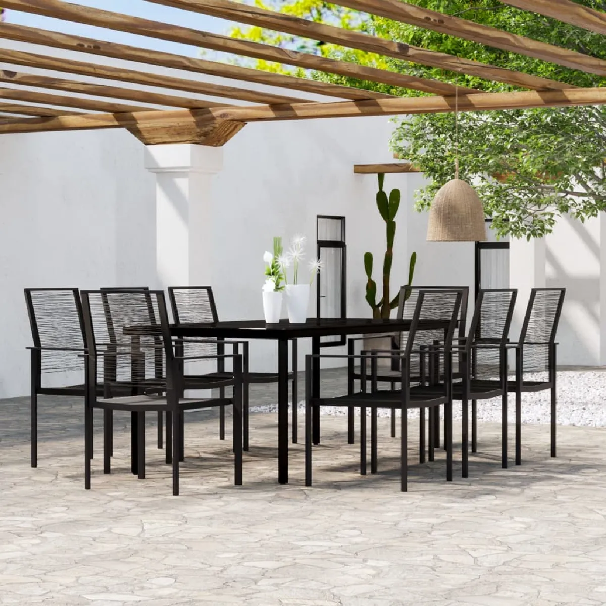 vidaXL Ensemble à manger de jardin 9 pcs Noir