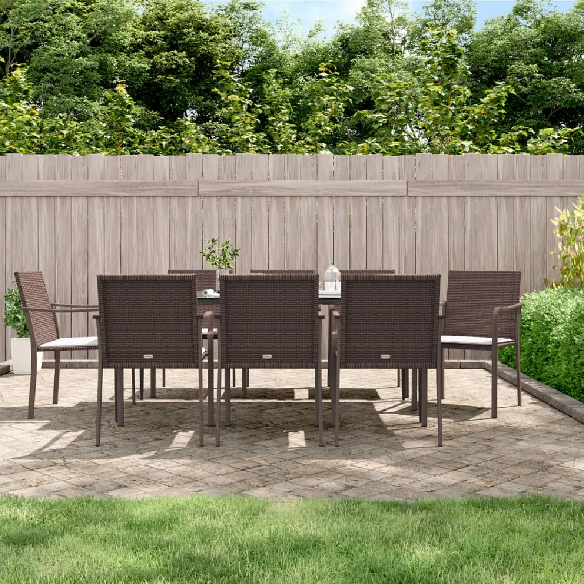 vidaXL Ensemble à manger de jardin 9 pcs Résine tressée Acier - vue 2