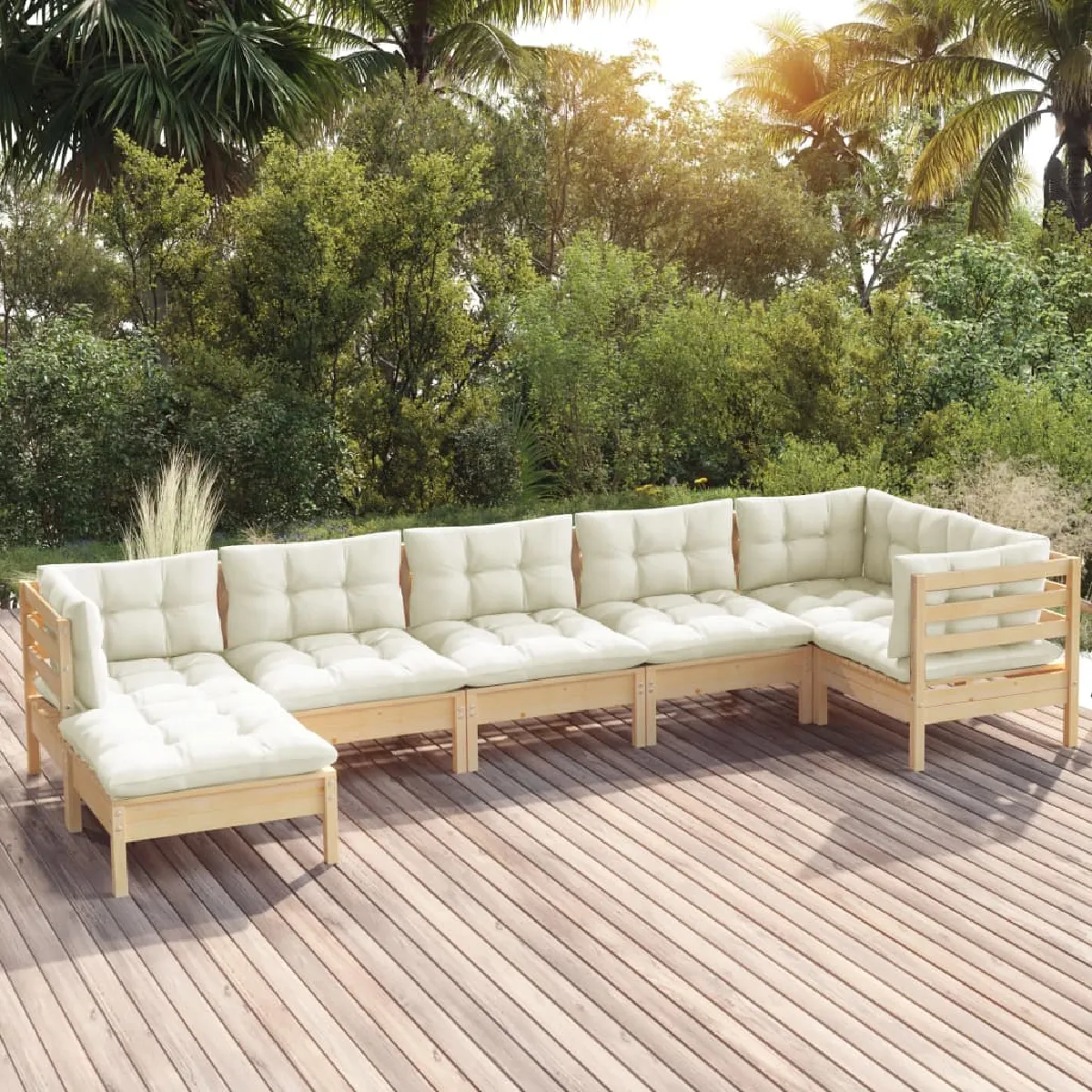 Salon de jardin 7 pcs avec coussins crème bois d'acacia vidaXL - vue 9