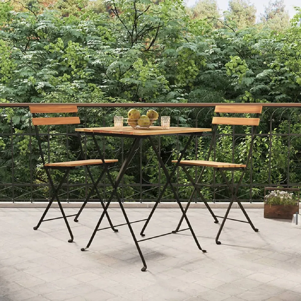 vidaXL Ensemble de bistro pliable 3 pièces Teck et acier - vue 2