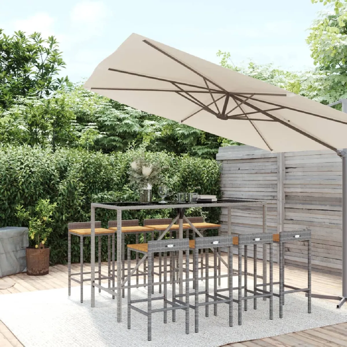 vidaXL Ensemble de bar jardin 9 pcs Résine tressée - vue 2