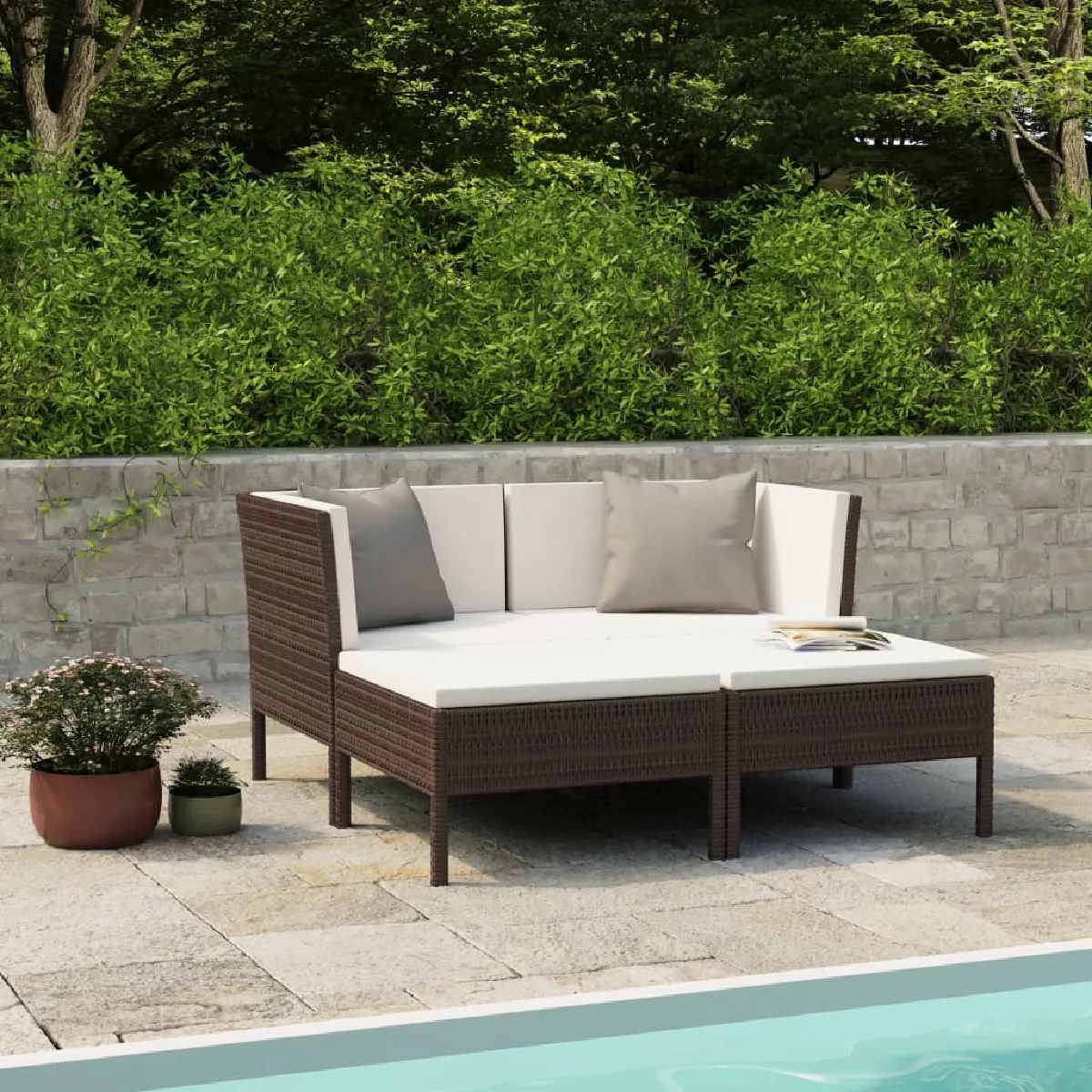 VIDAXL Salon de jardin 4 pcs avec coussins r&eacute;sine tress&eacute;e marron