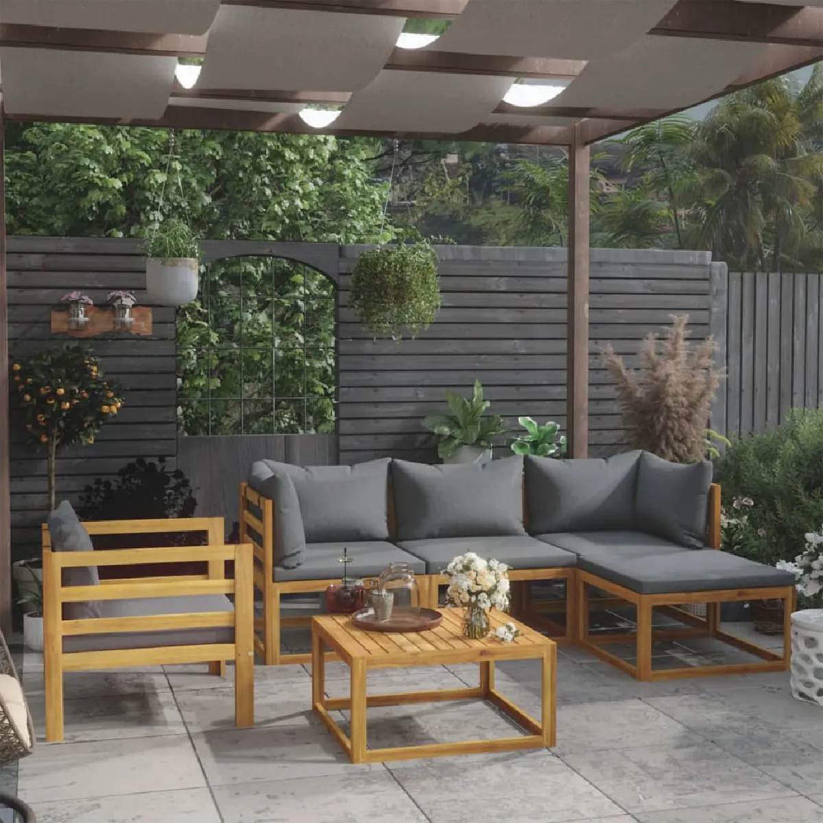vidaXL Salon de jardin avec coussins Bois d'acacia - vue 2