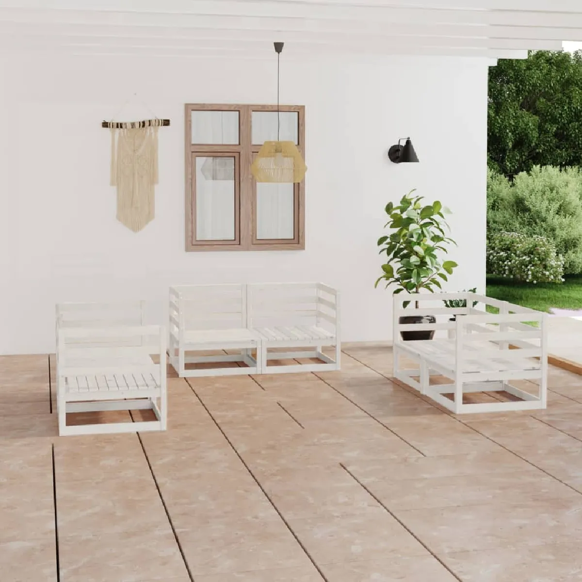VidaXL Salon de jardin 6 pcs - Bois de pin - Blanc