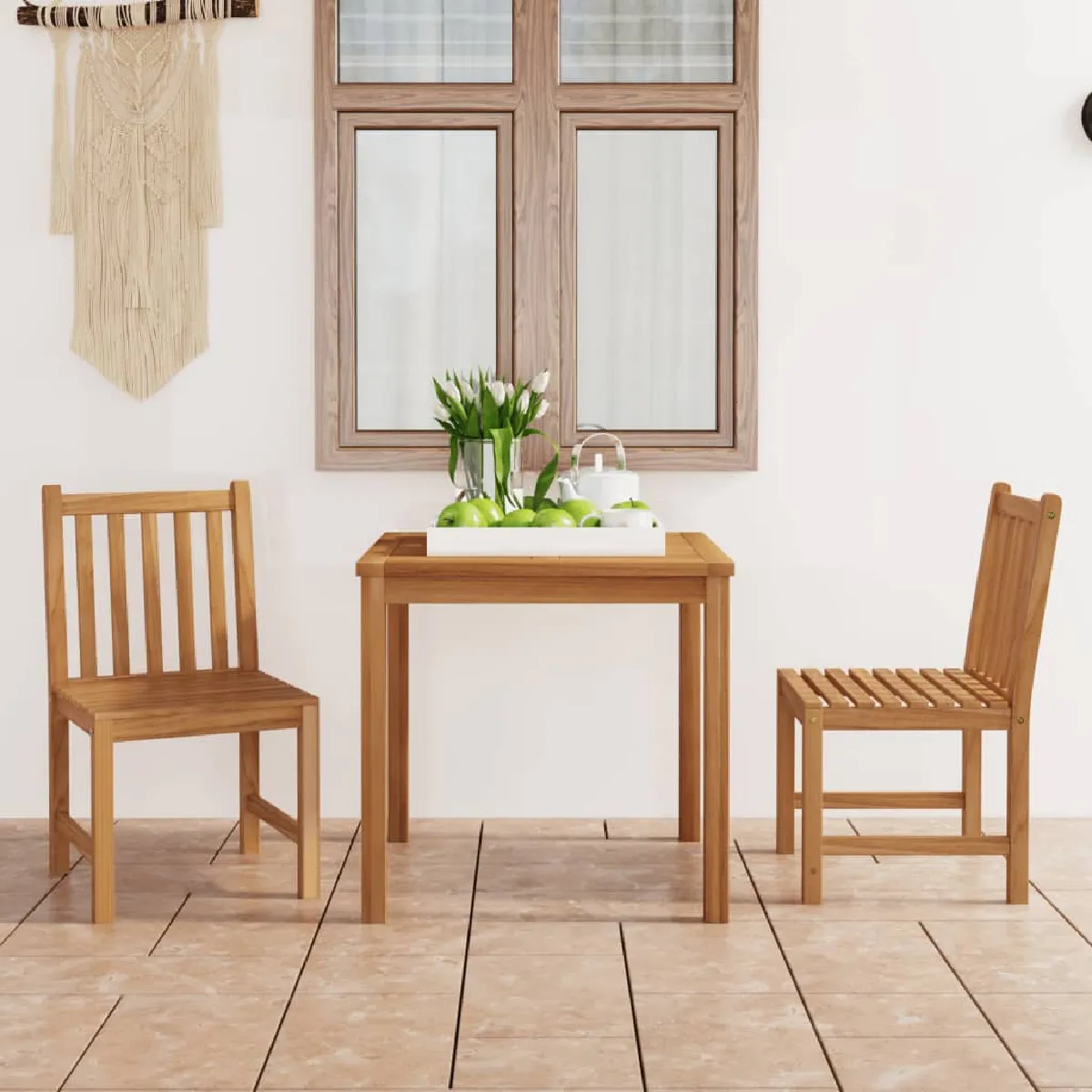 Non Communiqué Bois De Teck Ensemble À Manger De Jardin 3 Pcs Solide - Image 2