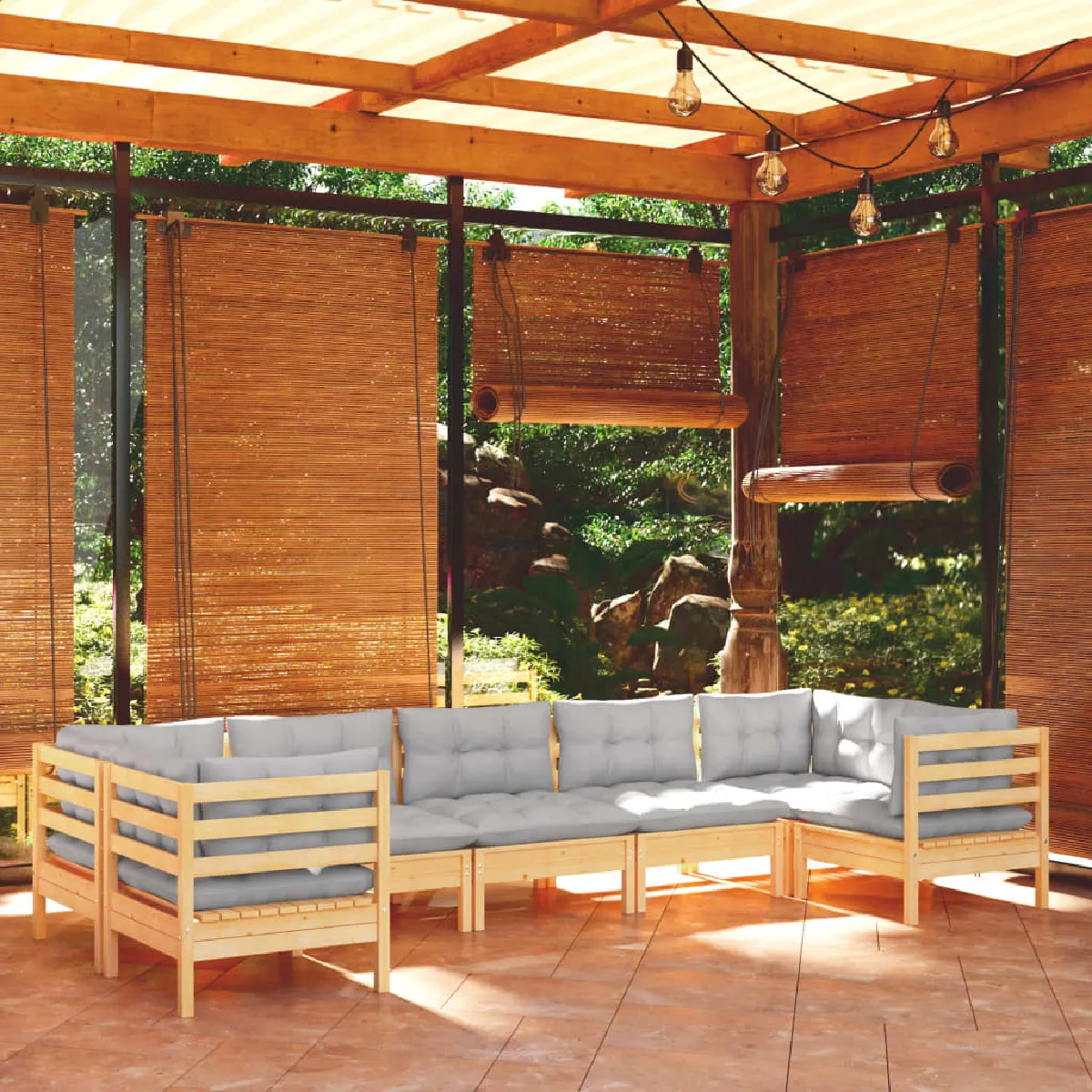 vidaXL Salon de jardin 7 pcs avec coussins Bois de pin