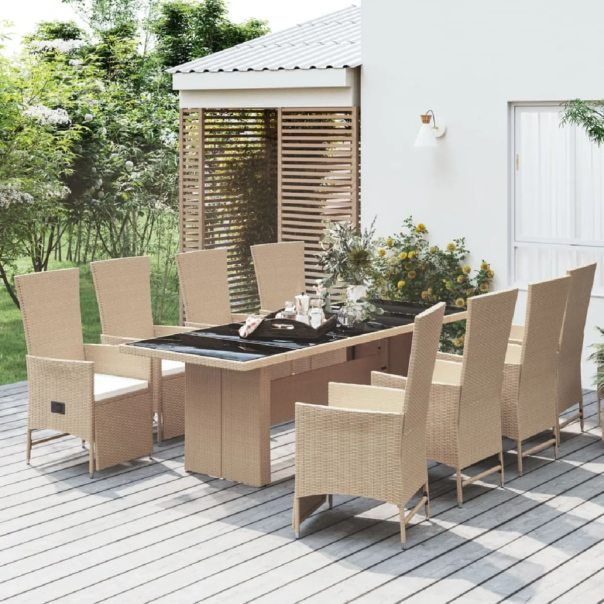 VIDAXL Ensemble à manger de jardin 9 pcs avec coussins Poly rotin - vue 2