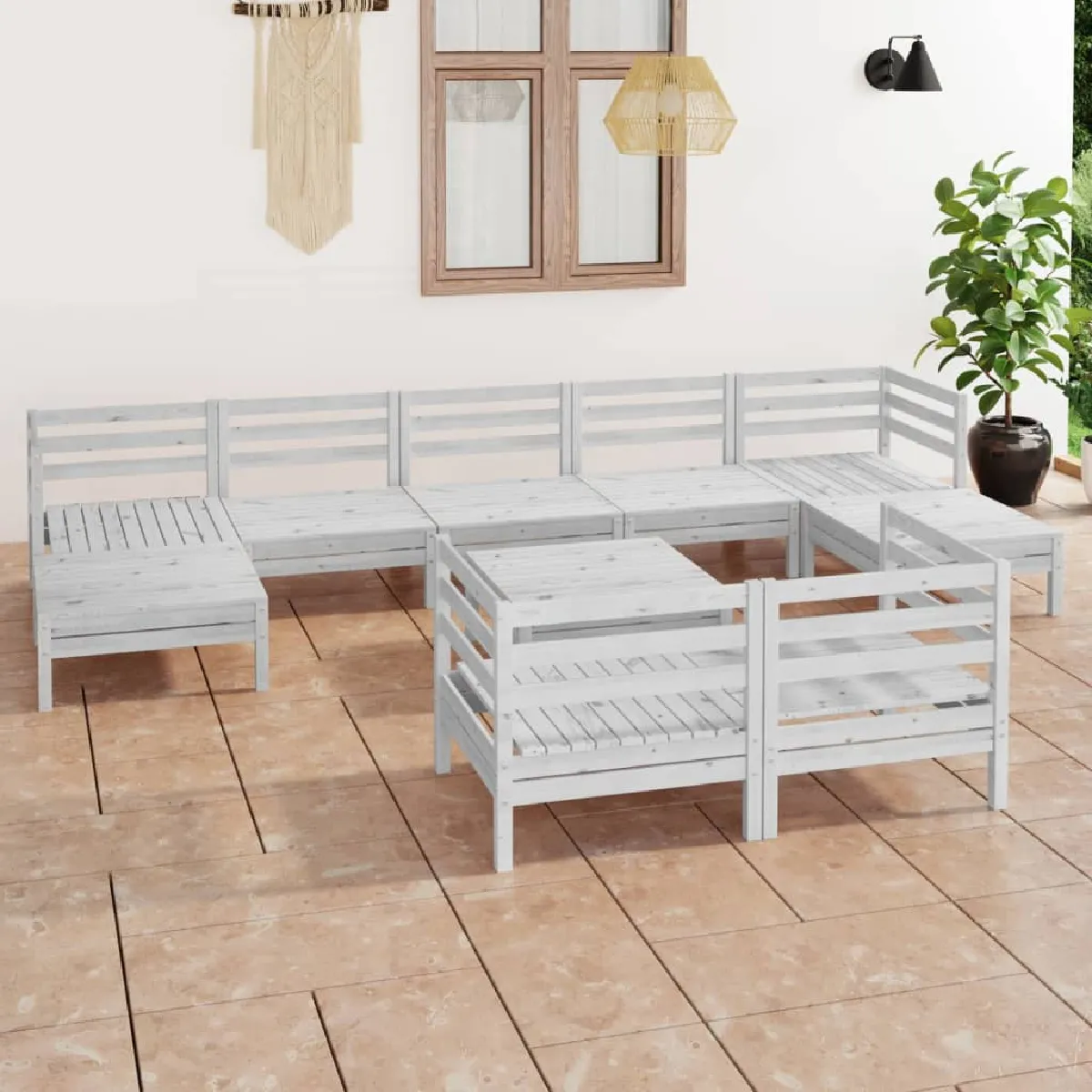 vidaXL Salon de jardin 10 pcs - Blanc
