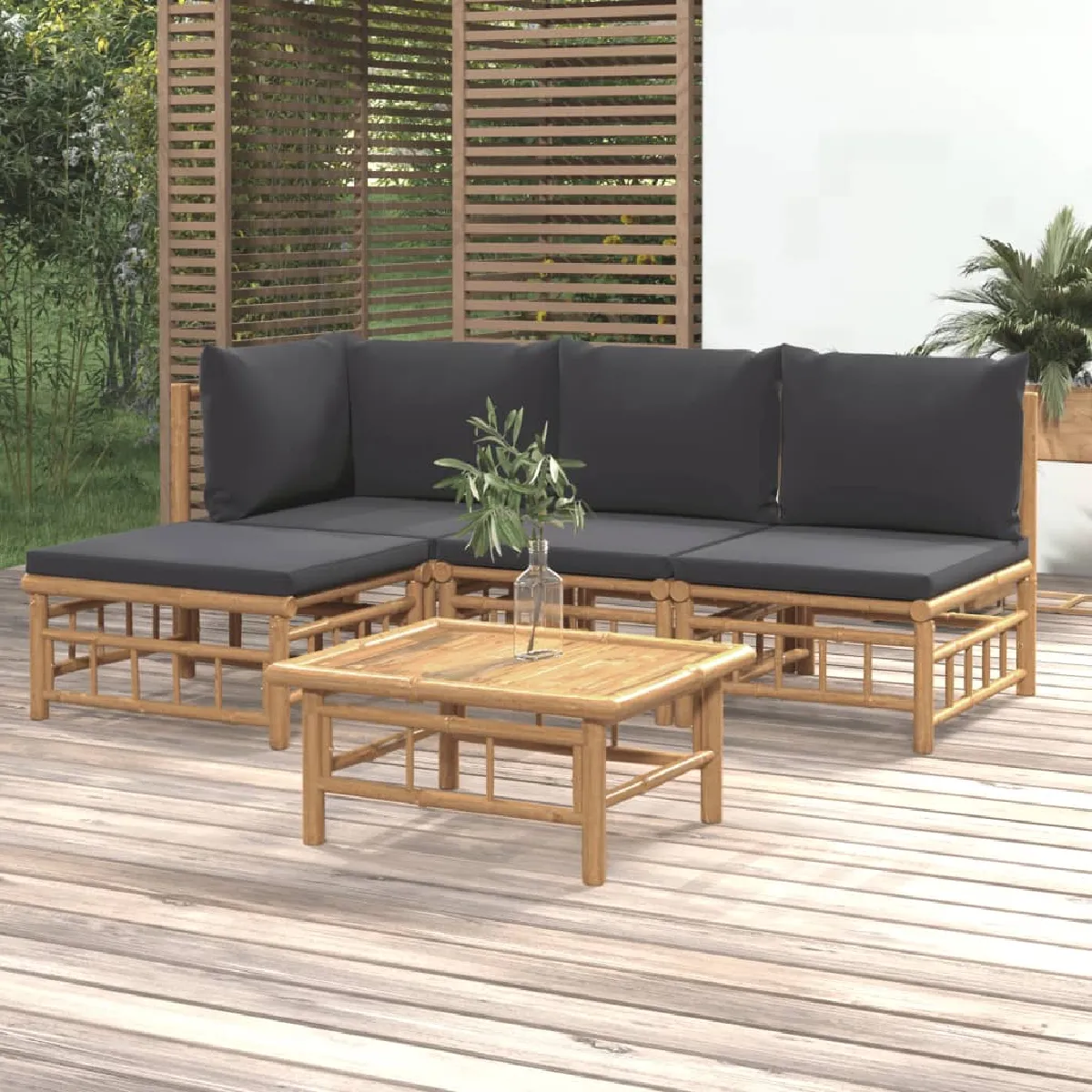 vidaXL Salon de jardin 5 pcs - Gris foncé