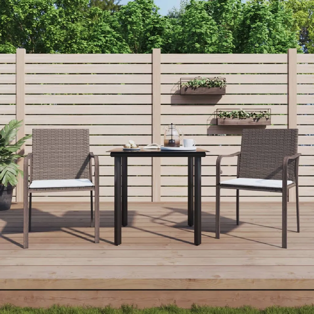 vidaXL Ensemble à manger de jardin 3 pcs Résine tressée Acier