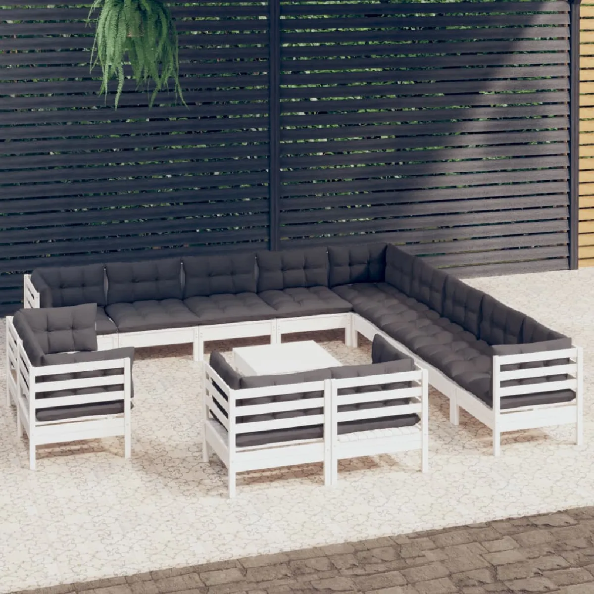 vidaXL Salon de jardin 14 pcs avec coussins Bois de pin - vue 2
