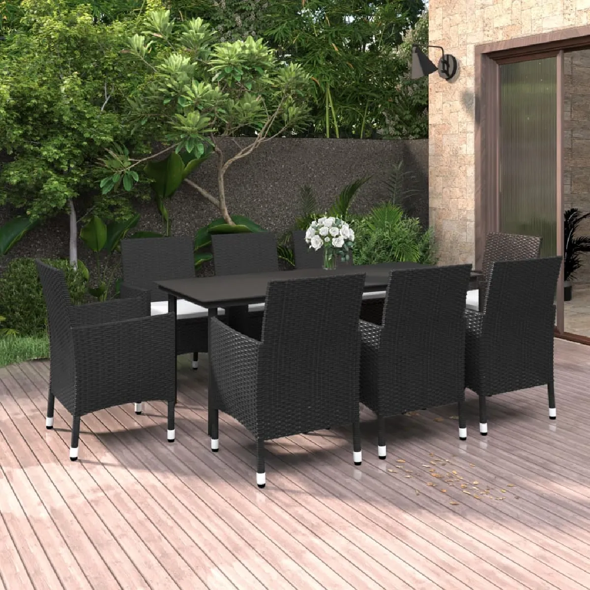 vidaXL Ensemble à manger jardin coussins 9 pcs résine tressée