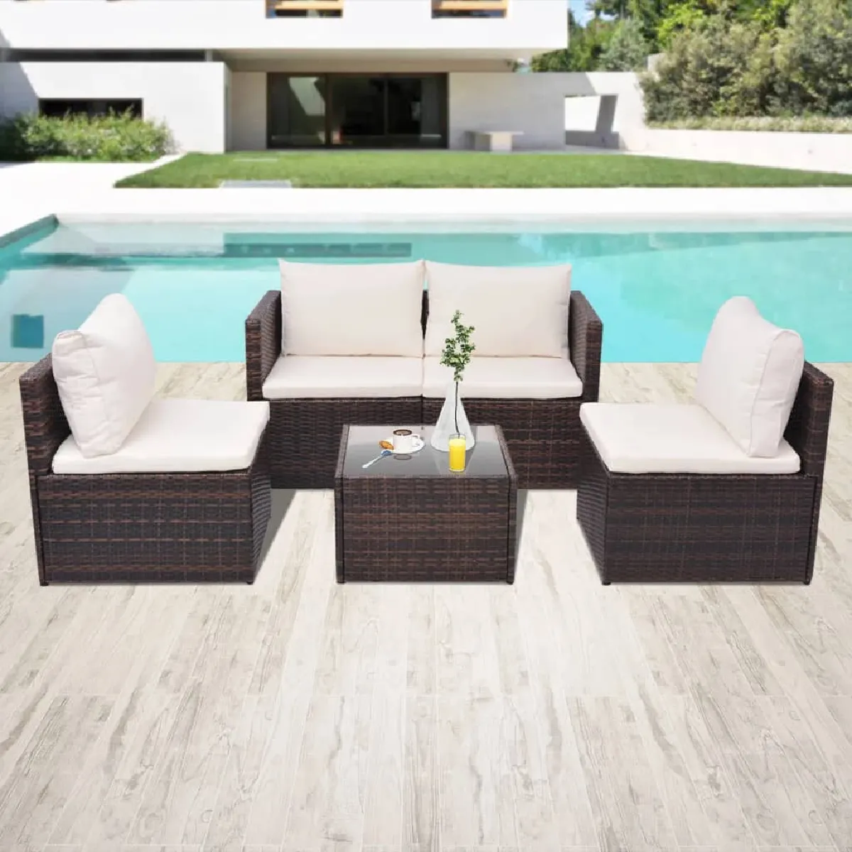 Salon de jardin 5 pcs VIDAXL Résine tressée Acier laqué Déhoussable - vue 2