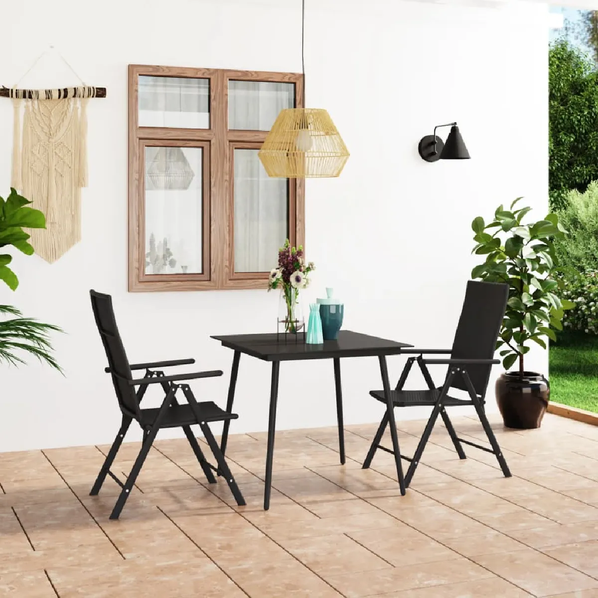 vidaXL Ensemble à manger de jardin et coussins 3 pcs rotin acacia 3278731 - vue 4