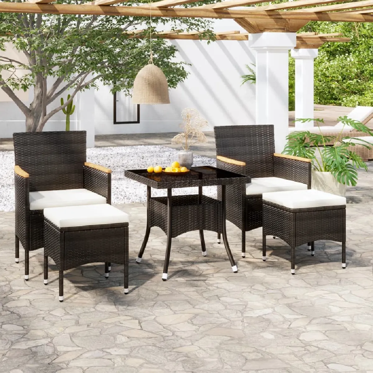 vidaXL Ensemble à manger de jardin 9 pcs - Résine tressée noir
