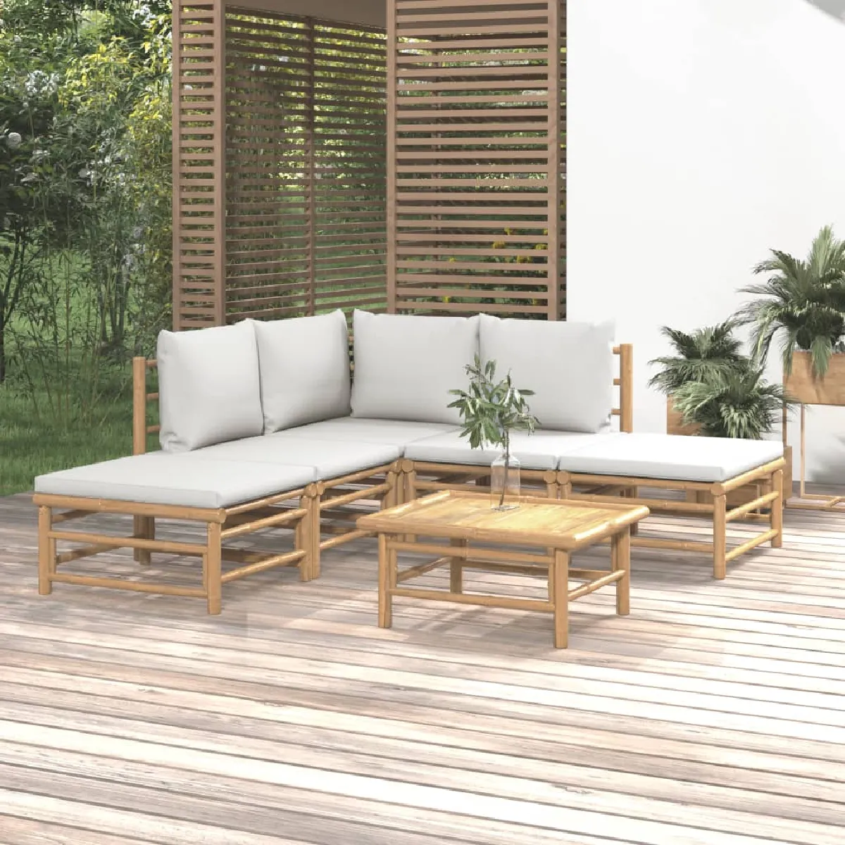 Vidaxl Gris/Clair Salon De Jardin 6 Pcs Bambou