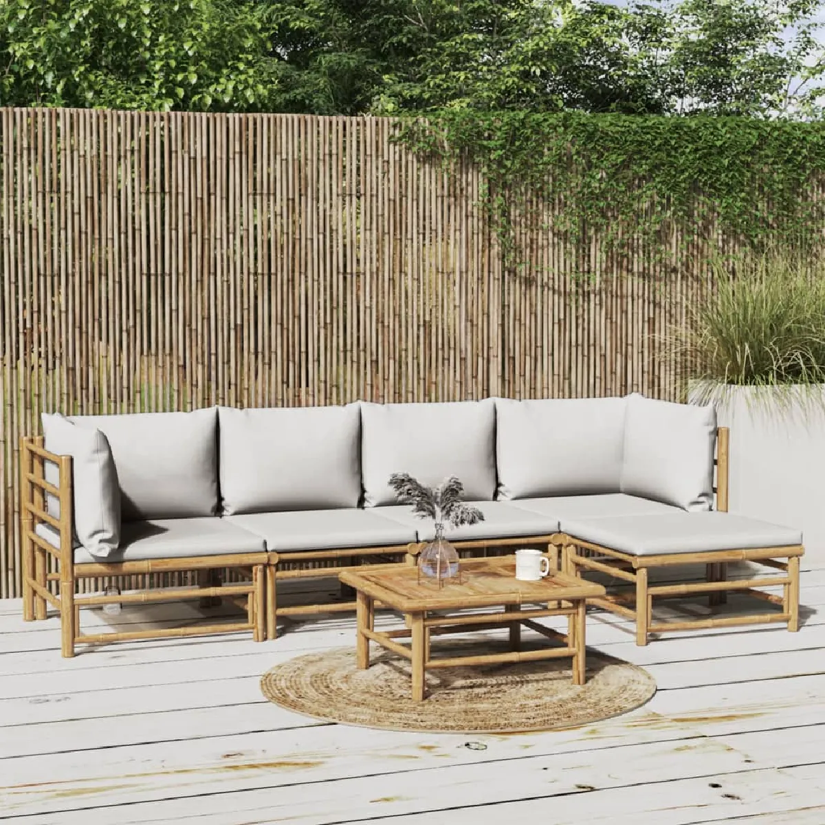 Salon de jardin 6 pcs avec coussins en bambou - vue 2