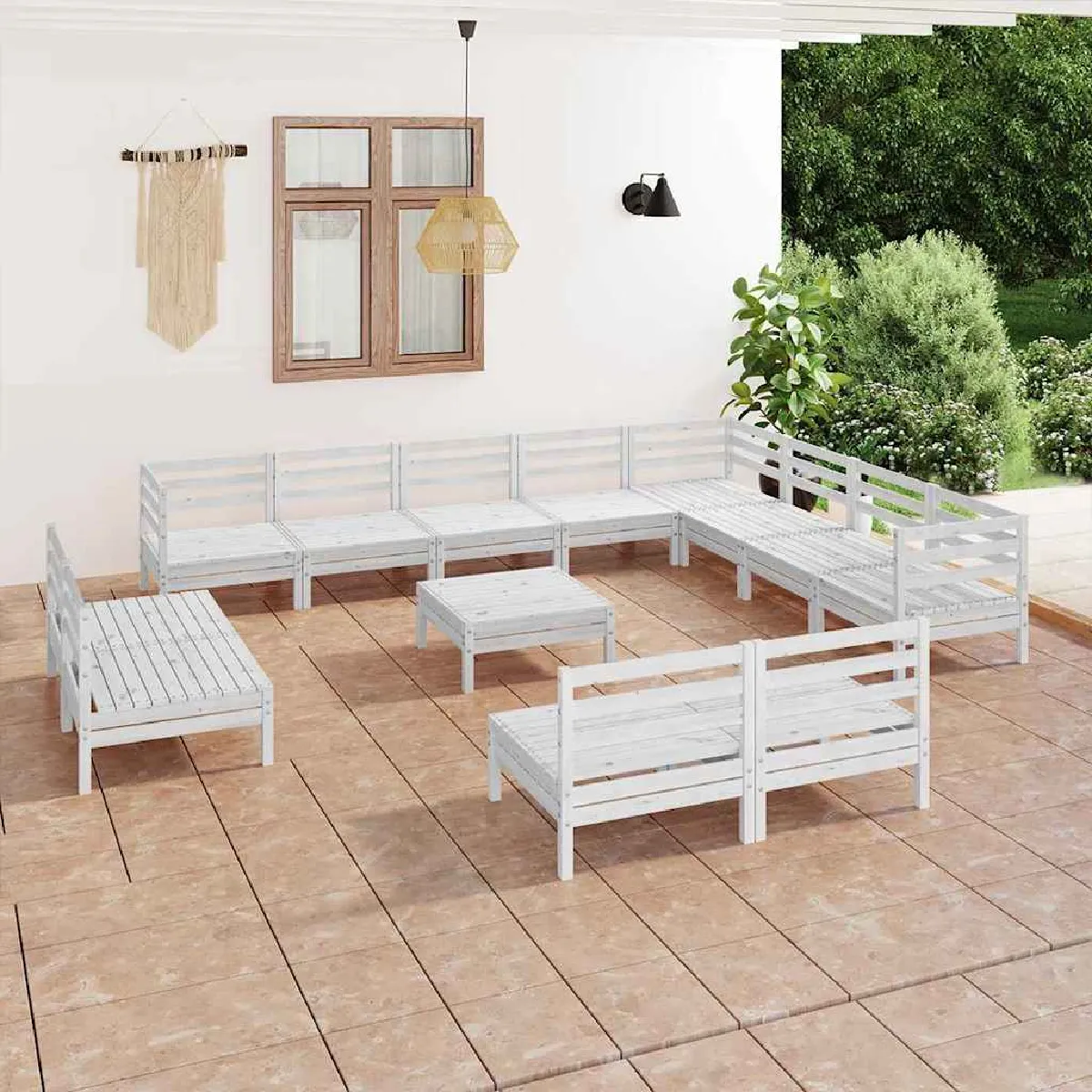 Vidaxl Blanc Salon De Jardin 13 Pcs