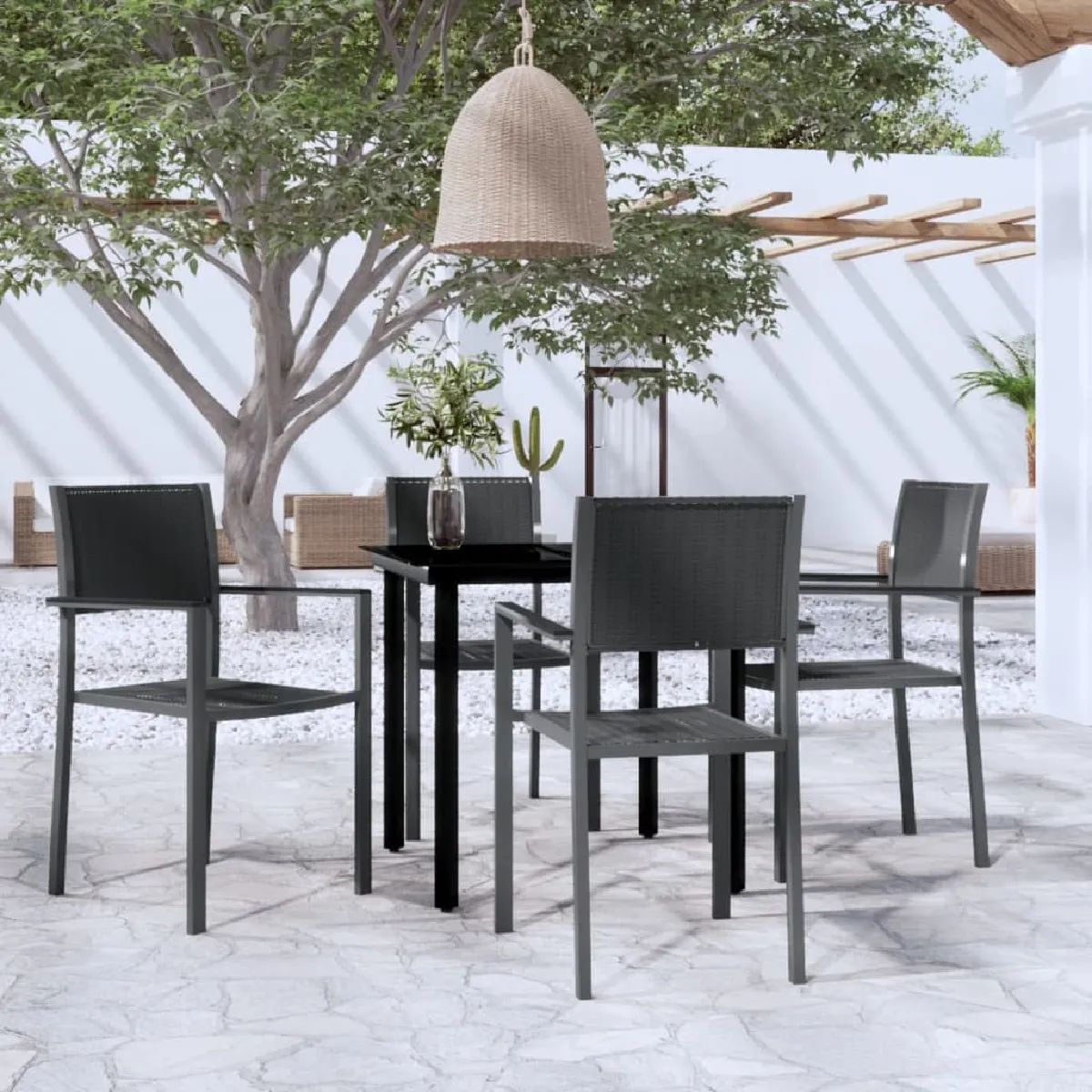 Vidaxl Noir Ensemble À Manger De Jardin 5 Pcs