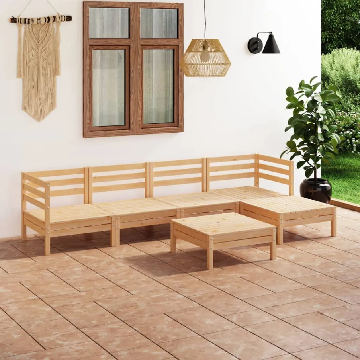 vidaXL Salon de jardin 6 pcs - Bois de pin massif