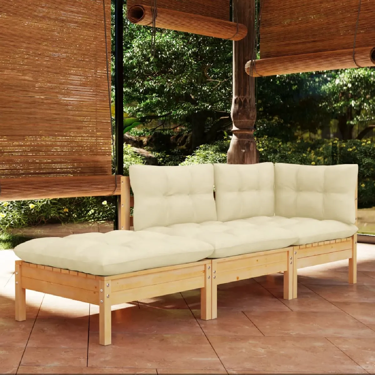 vidaXL Salon de jardin 3 pcs avec coussins crème - vue 4