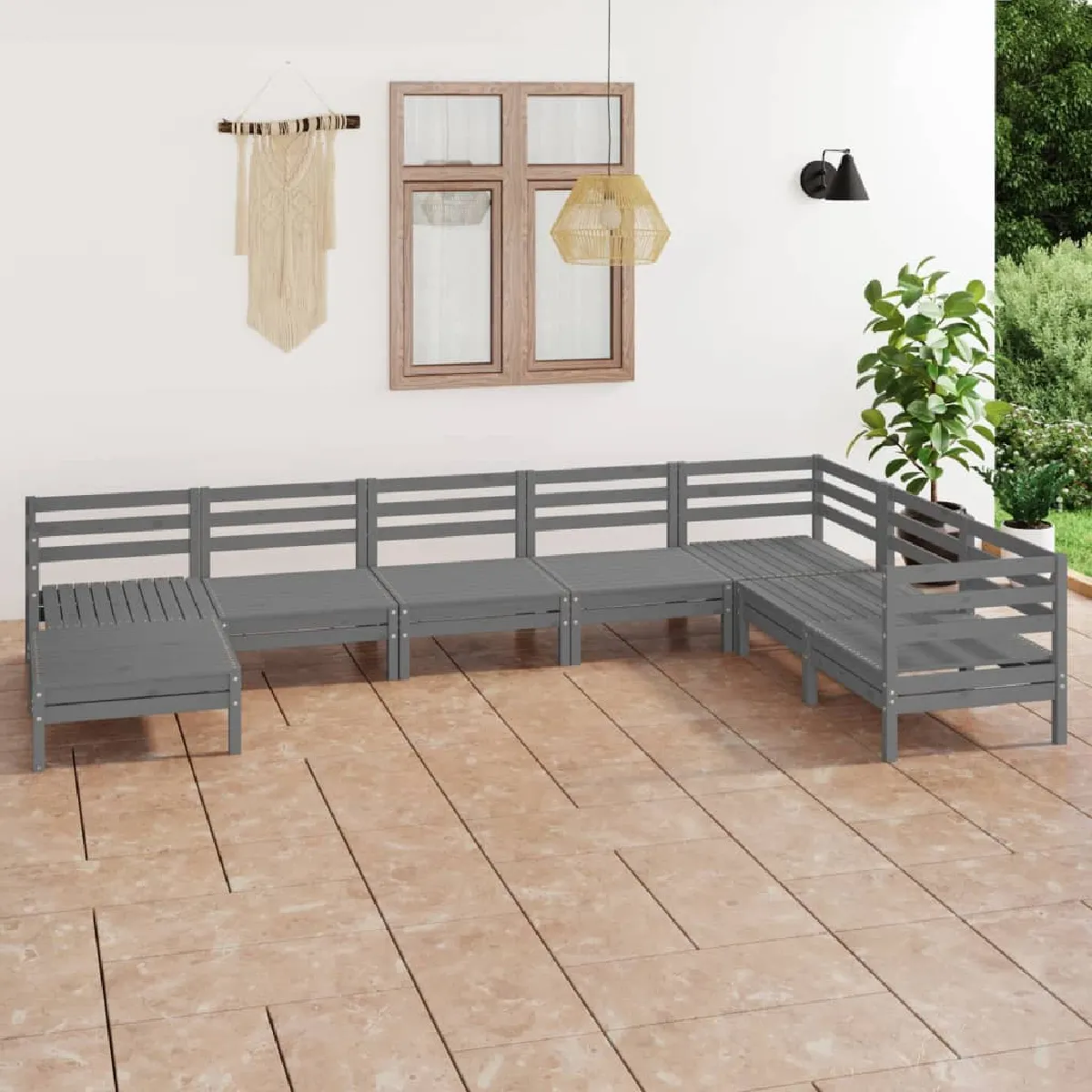 vidaXL Salon de Jardin 8 pcs - Gris