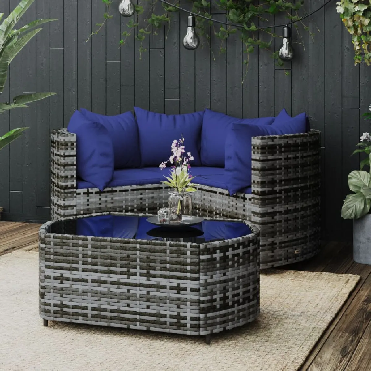 Vidaxl Gris Salon De Jardin 4 Pcs Avec Coussins