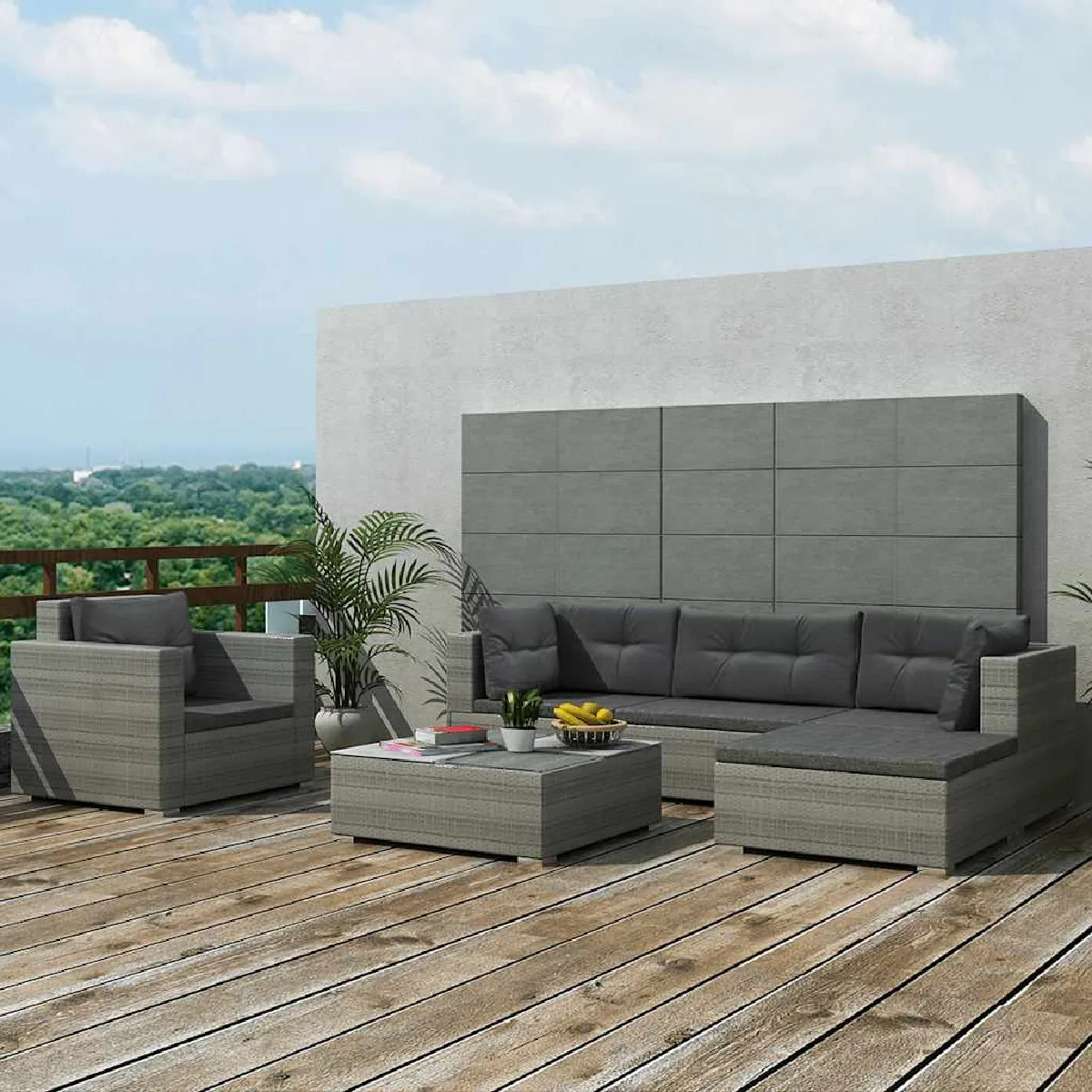 Vidaxl Gris Salon De Jardin 6 Pcs