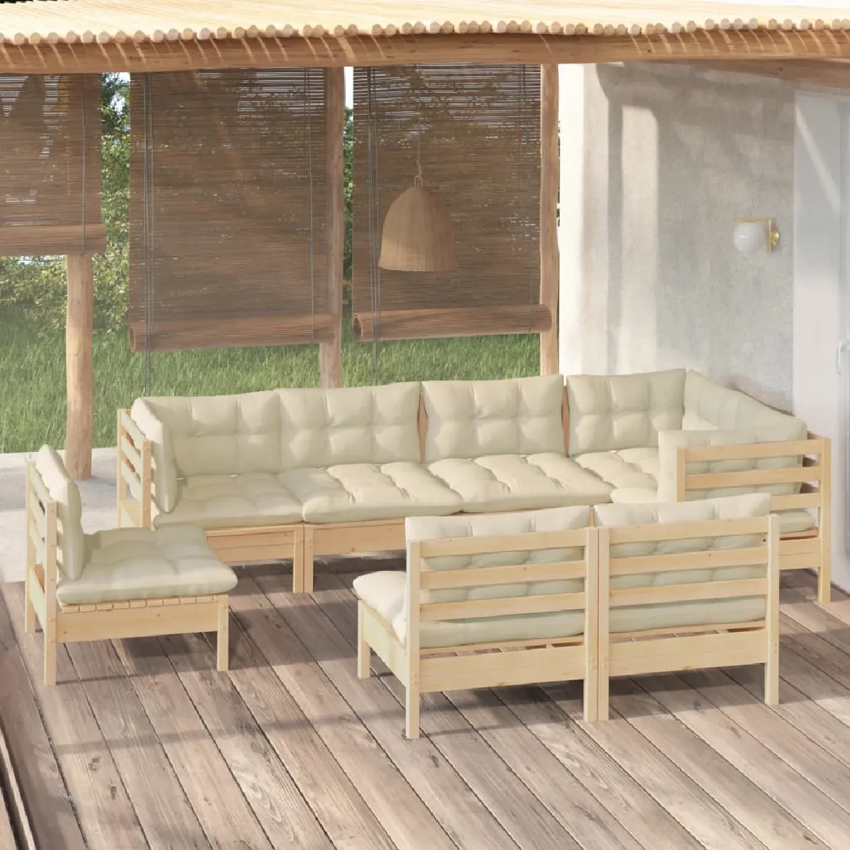 vidaXL Salon de jardin 8 pcs avec coussins - Crème