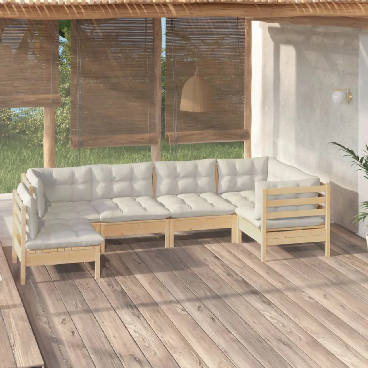 vidaXL Salon de Jardin 6 pcs Avec Coussins Bois de Pin - vue 2