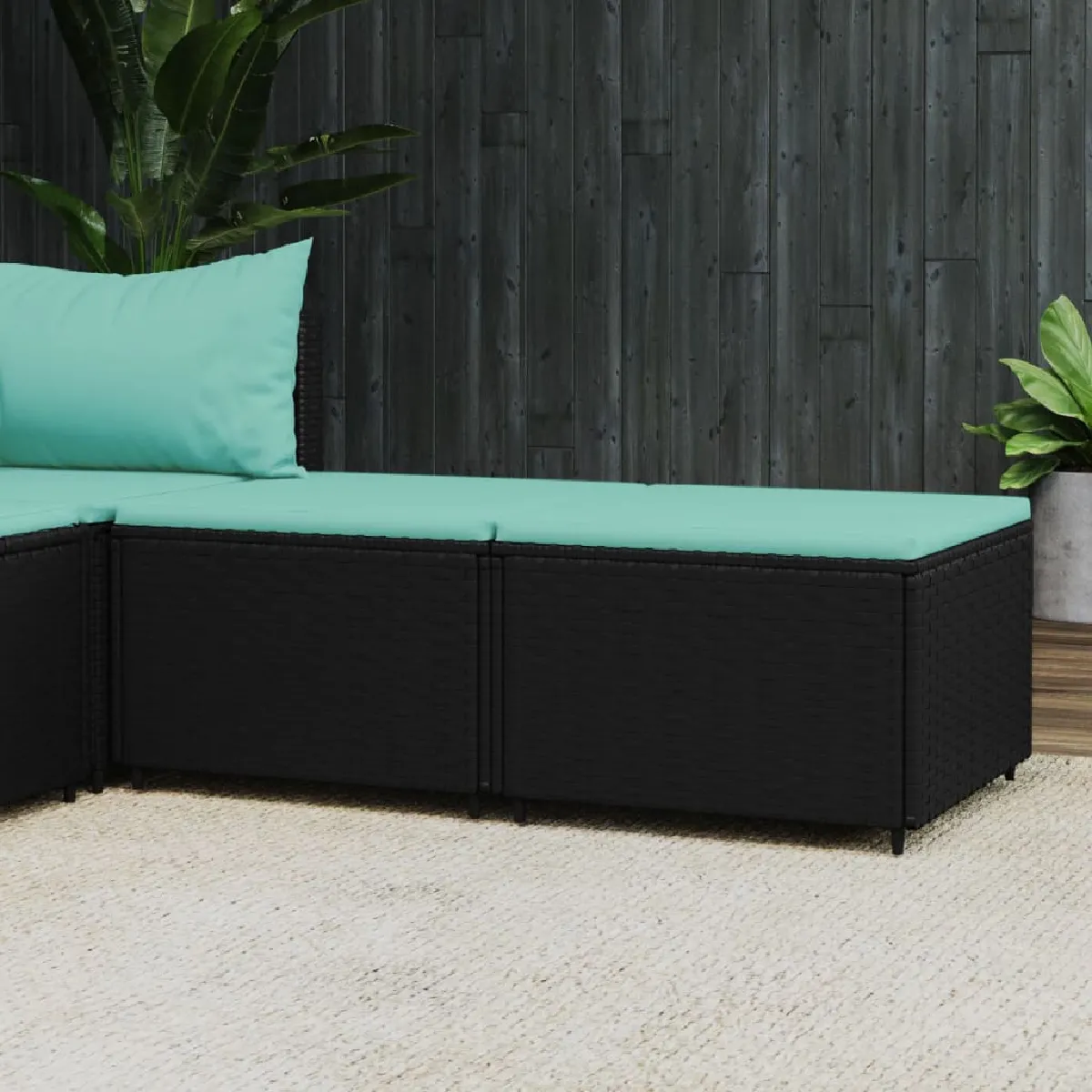 vidaXL - Repose-pieds de jardin - Résine tressée - Noir - Lot de 2 - Image 3