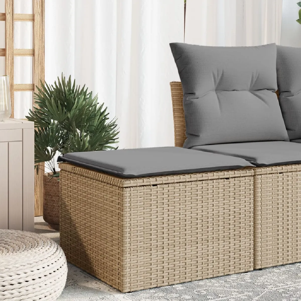 Vidaxl Tabouret de Jardin avec Coussin Siège avec Housse Meuble de Terrasse Patio Balcon Extérieur Beige 55x55x37cm 366092