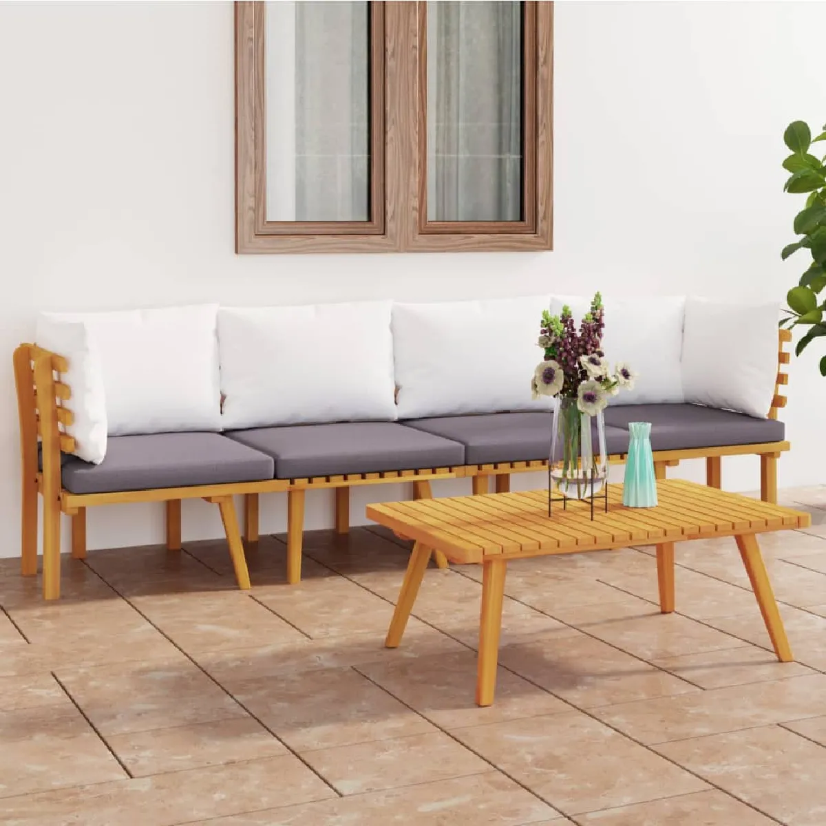 Vidaxl Gris Salon De Jardin 4 Pcs Avec Coussins