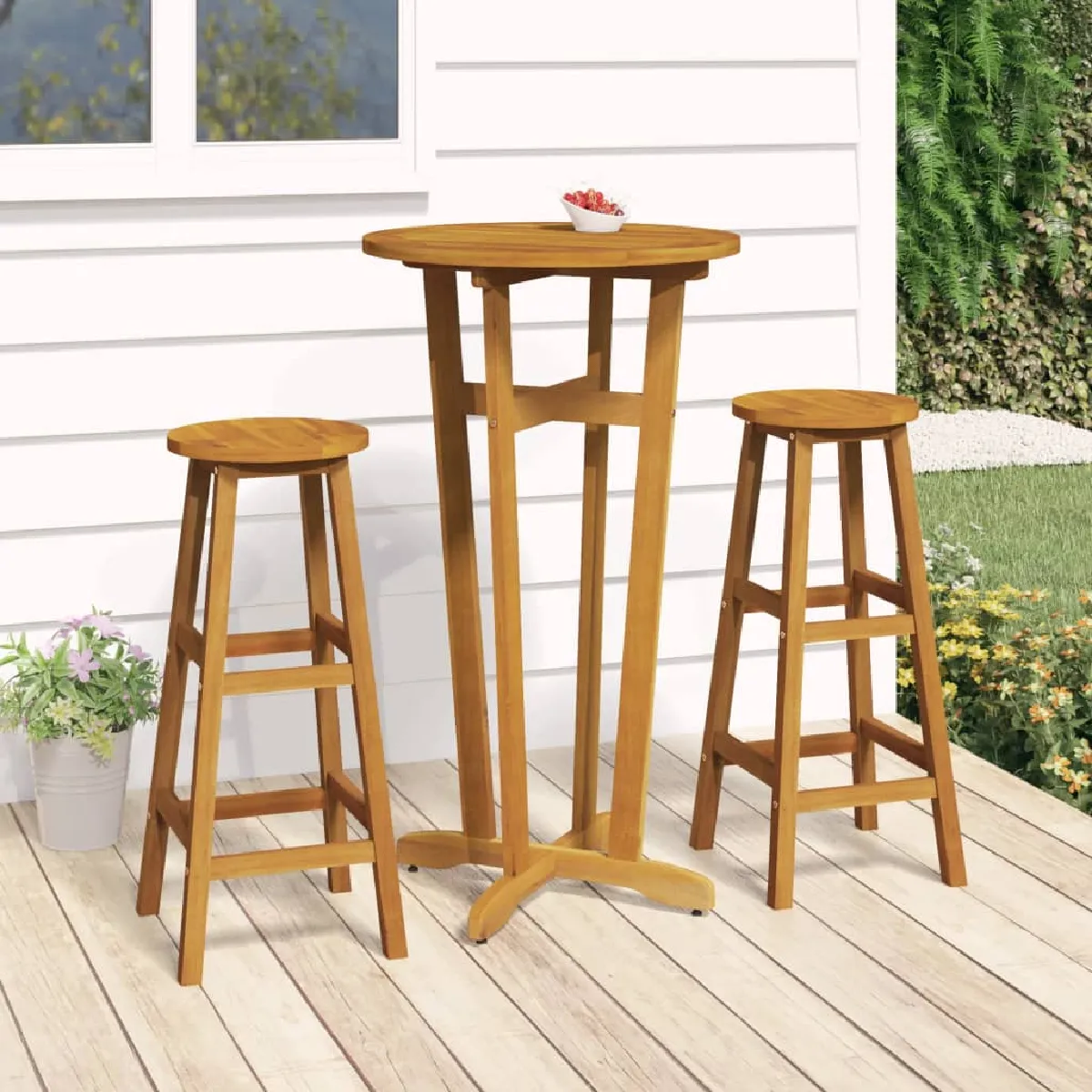 vidaXL Ensemble de Bar 3 pcs Table et Chaises de Bistrot Meubles d'Extérieur Jardin Terrasse Patio Arrière Cour Bois 319699 - vue 2
